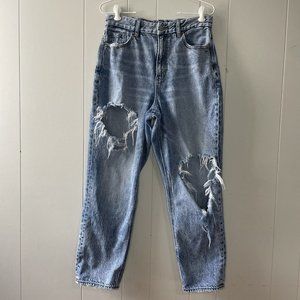 American Eagle Medium Wash  Destroyed-Distressed High-Rise Curvy Mom Jeans Sz 8
